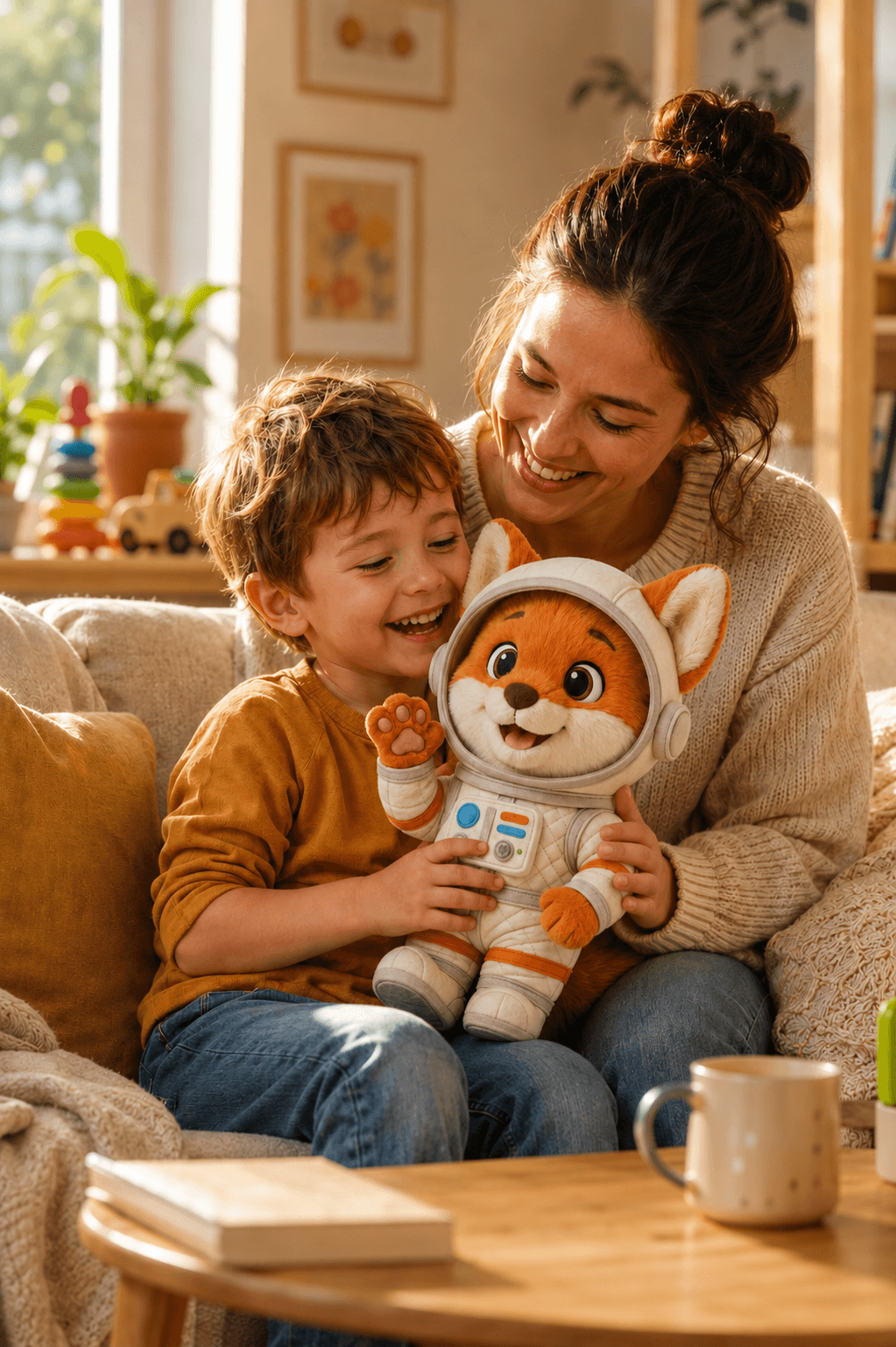 Un enfant joue avec Nyo accompagne par sa famille